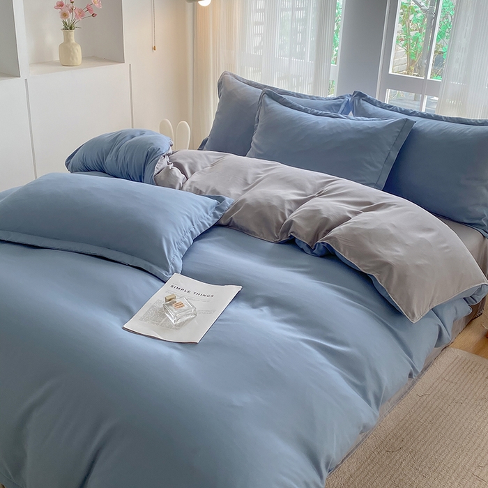 91家纺网 家纺一手货源 找家纺 南通菲度家纺 2025新款高克重芦荟棉四件套-大床 雾蓝+银灰