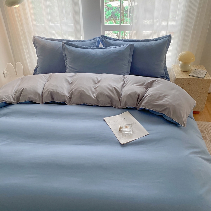 91家纺网 家纺一手货源 找家纺 南通菲度家纺 2025新款高克重芦荟棉四件套-大床 雾蓝+银灰