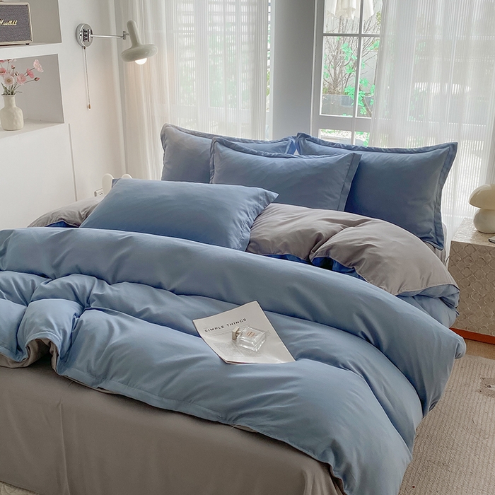 91家纺网 家纺一手货源 找家纺 南通菲度家纺 2025新款高克重芦荟棉四件套-大床 雾蓝+银灰