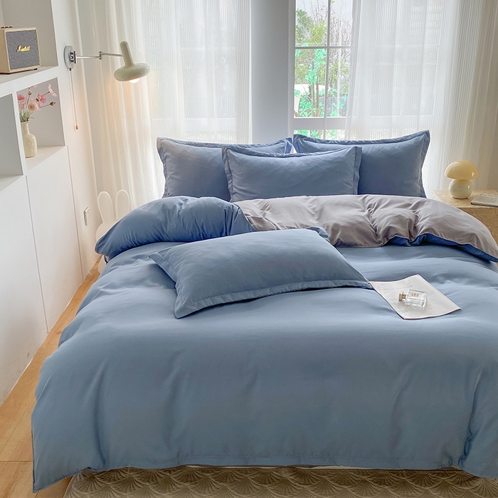 91家纺网 家纺一手货源 找家纺 南通菲度家纺 2025新款高克重芦荟棉四件套-大床 雾蓝+银灰