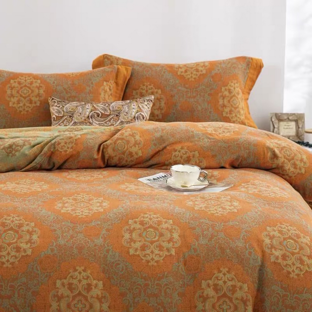 91家纺网 家纺一手货源 找家纺 禧多家纺 2025新款舒适双层纱提花四件套 花辞树