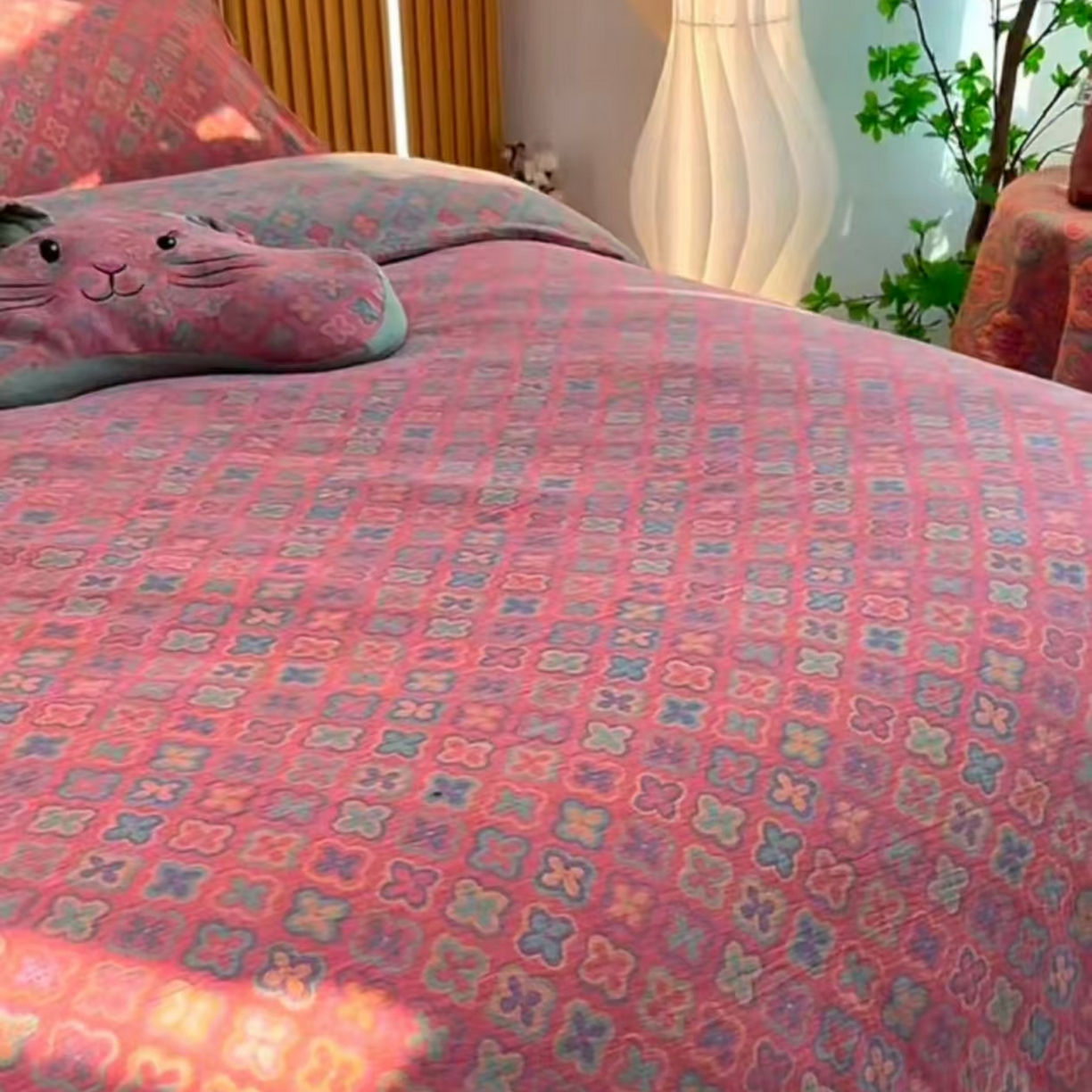 禧多家纺 2025新款舒适双层纱提花四件套 梵客-粉