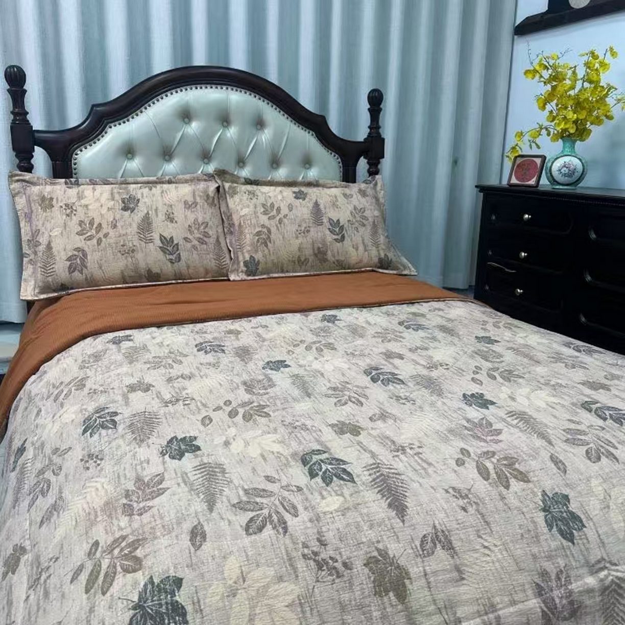 91家纺网 家纺一手货源 找家纺 禧多家纺 2025新款舒适双层纱提花四件套 佰草集-咖