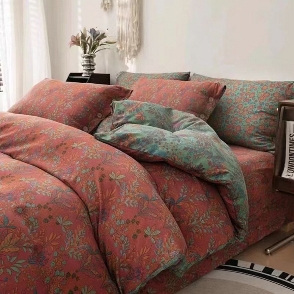 91家纺网 家纺一手货源 找家纺 禧多家纺 2025新款舒适双层纱提花四件套 花花世界