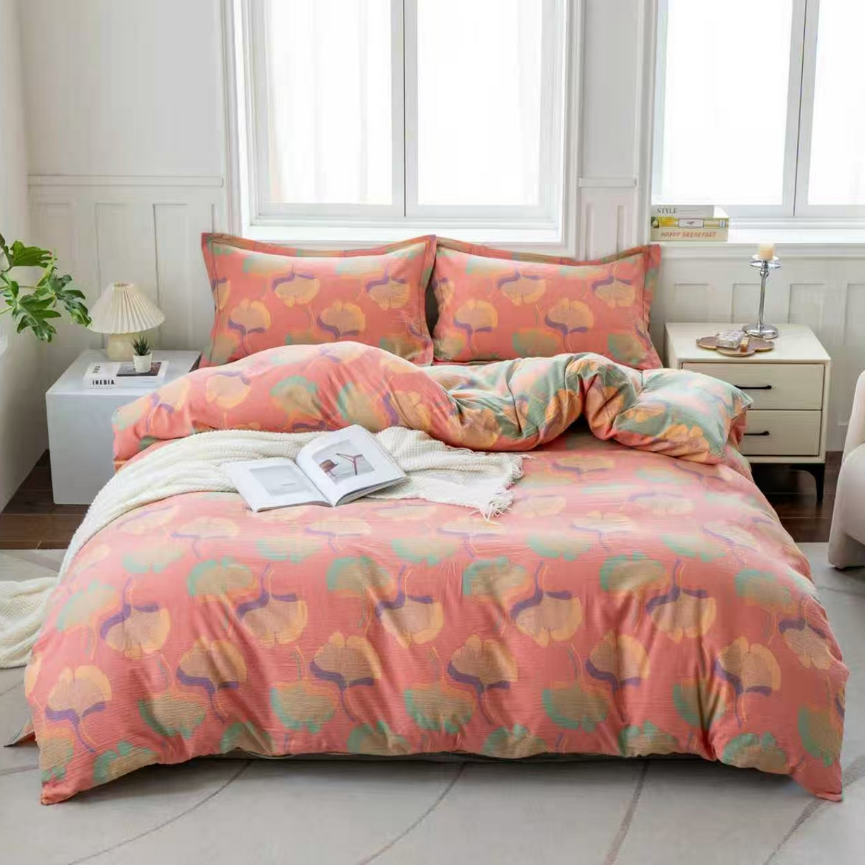 91家纺网 家纺一手货源 找家纺 （总）禧多家纺 2025新款双层纱百福四件套（纽扣款）