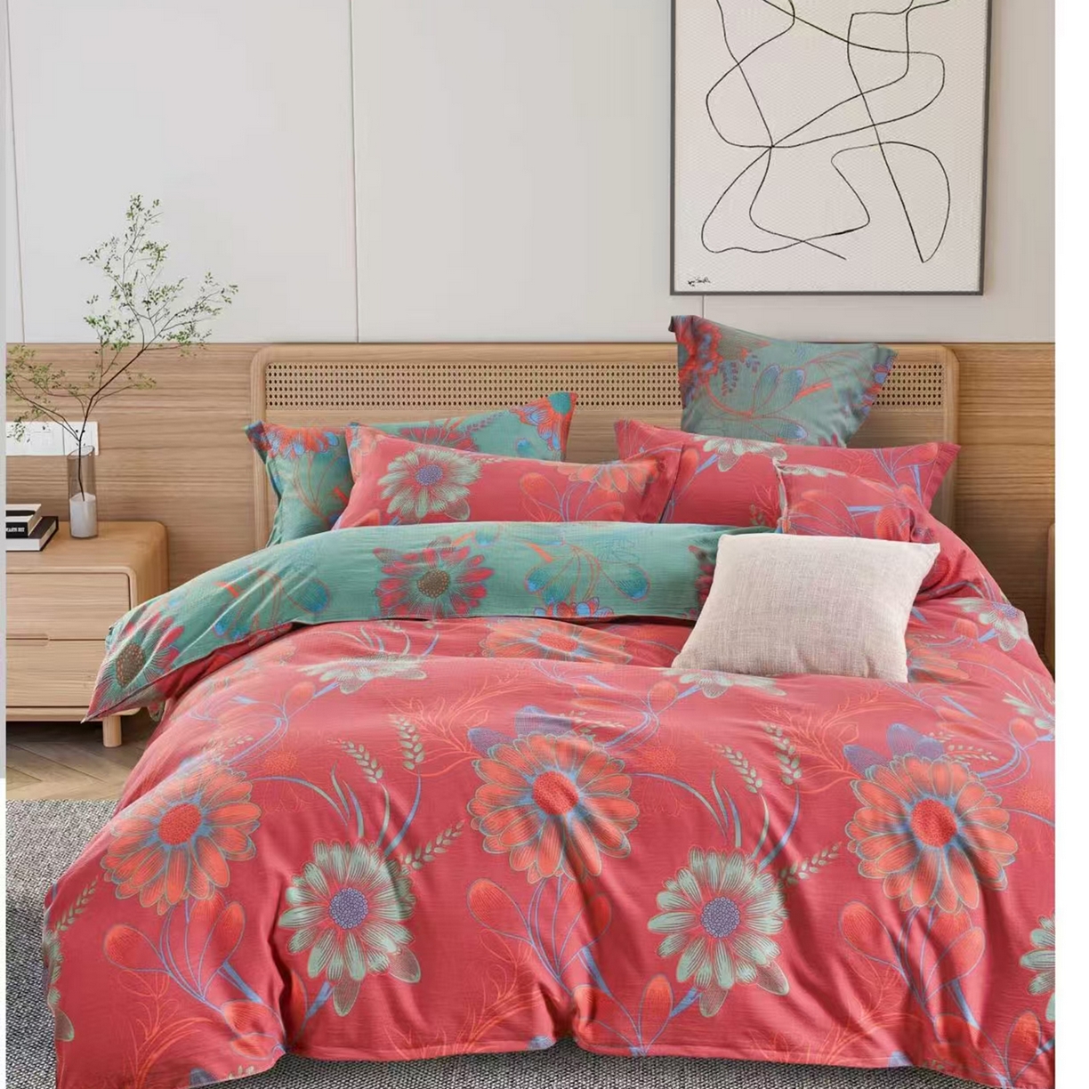 91家纺网 家纺一手货源 找家纺 禧多家纺 2025新款舒适双层纱提花四件套 稻香花开