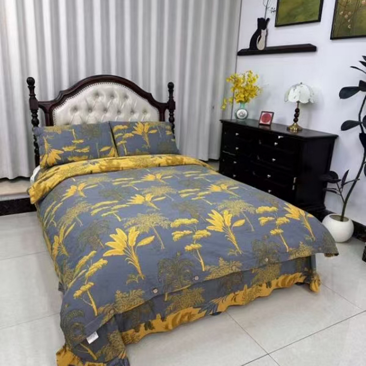 禧多家纺 2025新款舒适双层纱提花四件套 发财树