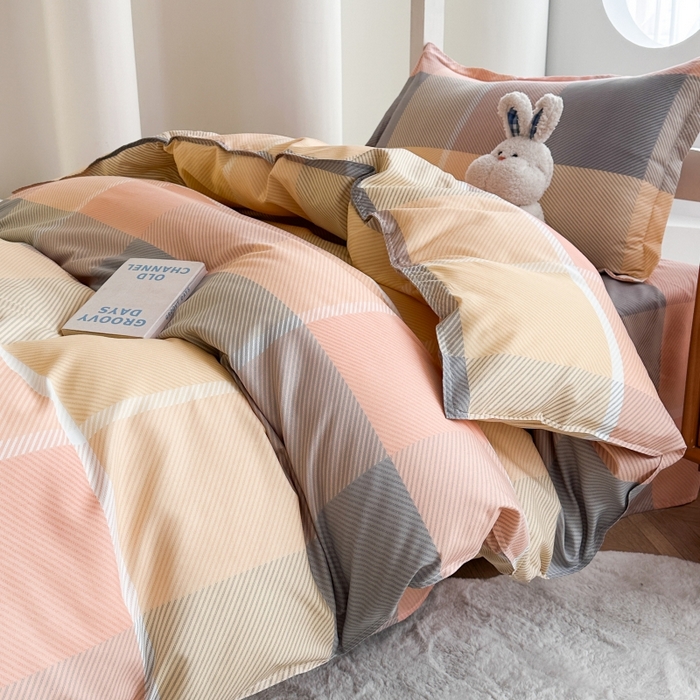 91家纺网 家纺一手货源 找家纺 南通菲度家纺 2025新款高克重芦荟棉四件套-宿舍 粉咖格