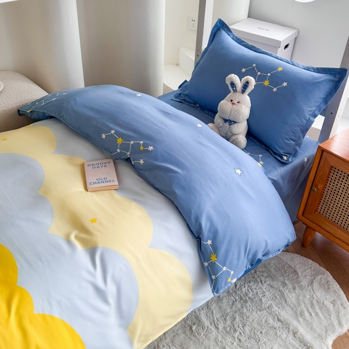 91家纺网 家纺一手货源 找家纺 南通菲度家纺 2025新款高克重芦荟棉四件套-宿舍 风清云朵