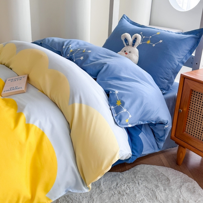 91家纺网 家纺一手货源 找家纺 南通菲度家纺 2025新款高克重芦荟棉四件套-宿舍 风清云朵