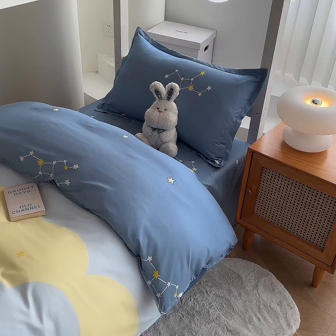 91家纺网 家纺一手货源 找家纺 南通菲度家纺 2025新款高克重芦荟棉四件套-宿舍 风清云朵