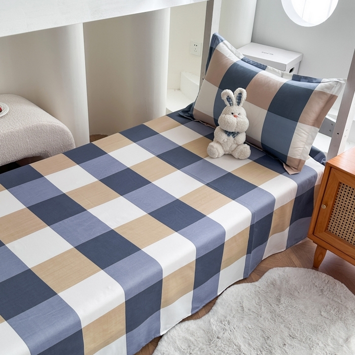 91家纺网 家纺一手货源 找家纺 南通菲度家纺 2025新款高克重芦荟棉四件套-宿舍 蓝白大格