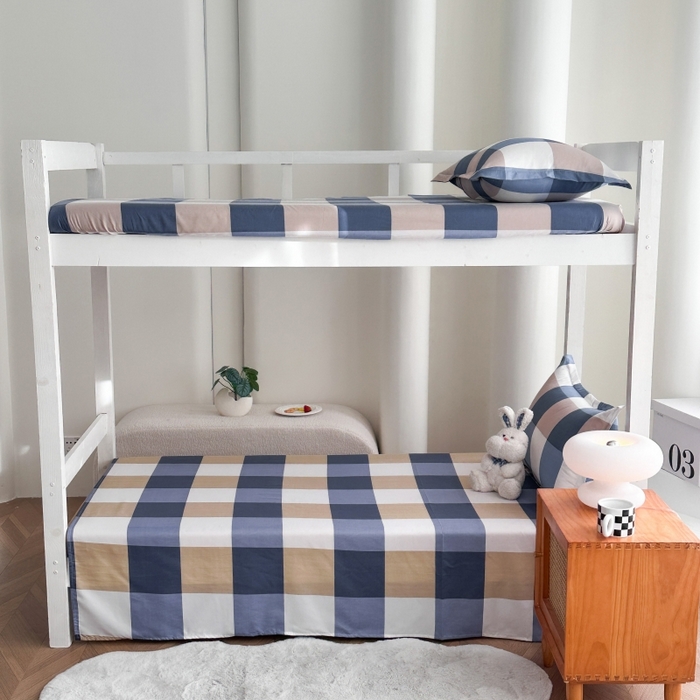 91家纺网 家纺一手货源 找家纺 南通菲度家纺 2025新款高克重芦荟棉四件套-宿舍 蓝白大格