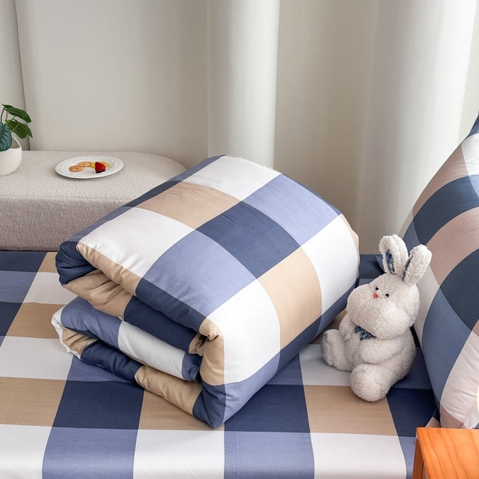 91家纺网 家纺一手货源 找家纺 南通菲度家纺 2025新款高克重芦荟棉四件套-宿舍 蓝白大格