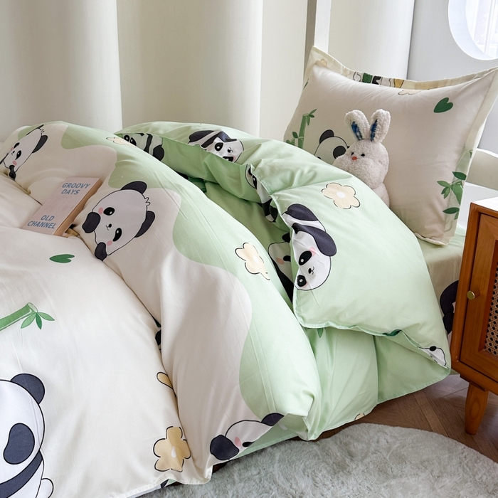 91家纺网 家纺一手货源 找家纺 南通菲度家纺 2025新款高克重芦荟棉四件套-宿舍 熊猫乐园