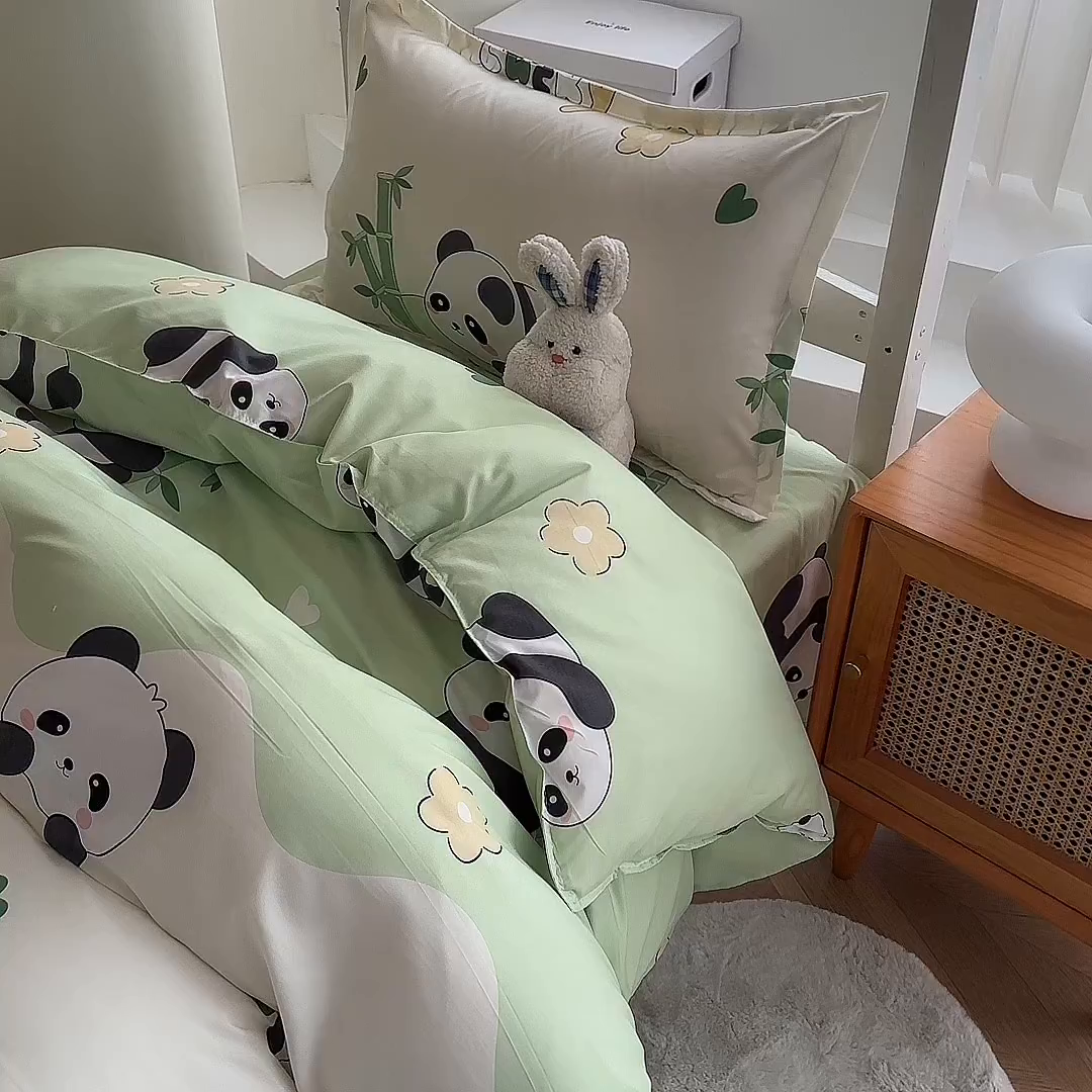 91家纺网 家纺一手货源 找家纺 南通菲度家纺 2025新款高克重芦荟棉四件套-宿舍 熊猫乐园