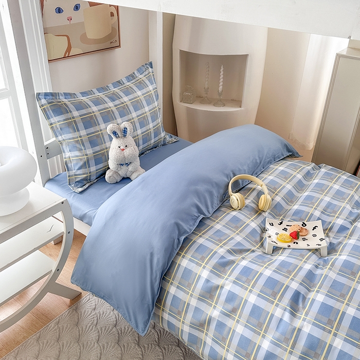 91家纺网 家纺一手货源 找家纺 南通菲度家纺 2025新款高克重芦荟棉四件套-宿舍 贝拉蓝