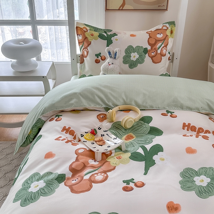 91家纺网 家纺一手货源 找家纺 南通菲度家纺 2025新款高克重芦荟棉四件套-宿舍 夏日小熊