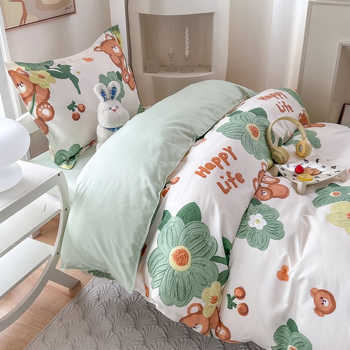 91家纺网 家纺一手货源 找家纺 南通菲度家纺 2025新款高克重芦荟棉四件套-宿舍 夏日小熊