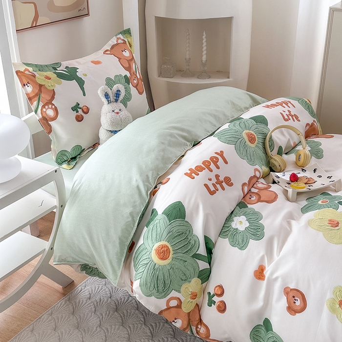 91家纺网 家纺一手货源 找家纺 南通菲度家纺 2025新款高克重芦荟棉四件套-宿舍 夏日小熊