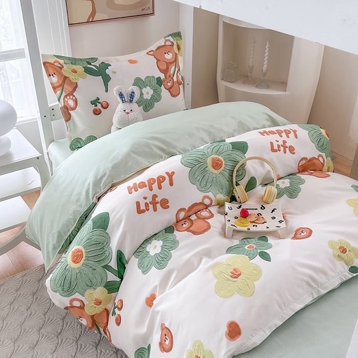 91家纺网 家纺一手货源 找家纺 南通菲度家纺 2025新款高克重芦荟棉四件套-宿舍 夏日小熊