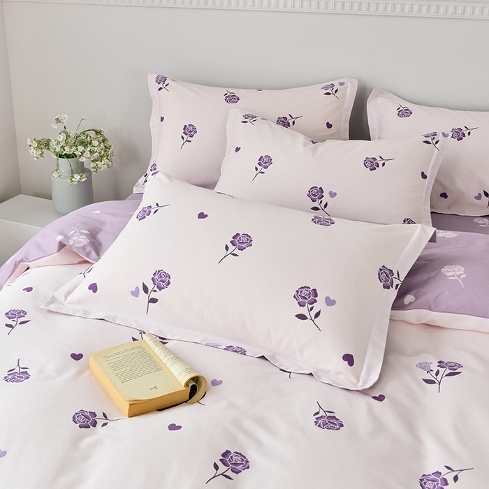 91家纺网 家纺一手货源 找家纺 登登 2024新款直播爆款清新风纯棉全棉三四件套 紫气盛开