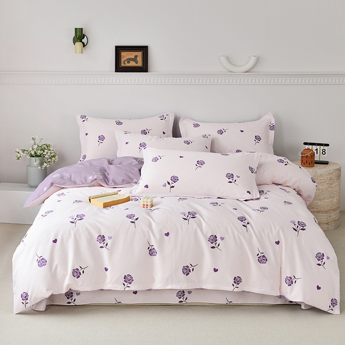 91家纺网 家纺一手货源 找家纺 登登 2024新款直播爆款清新风纯棉全棉三四件套 紫气盛开,紫气盛开