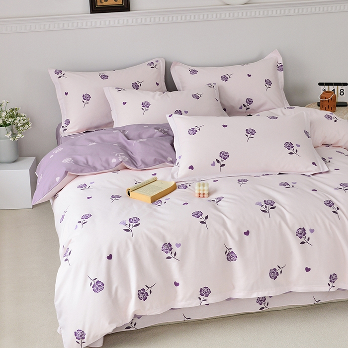 91家纺网 家纺一手货源 找家纺 登登 2024新款直播爆款清新风纯棉全棉三四件套 紫气盛开