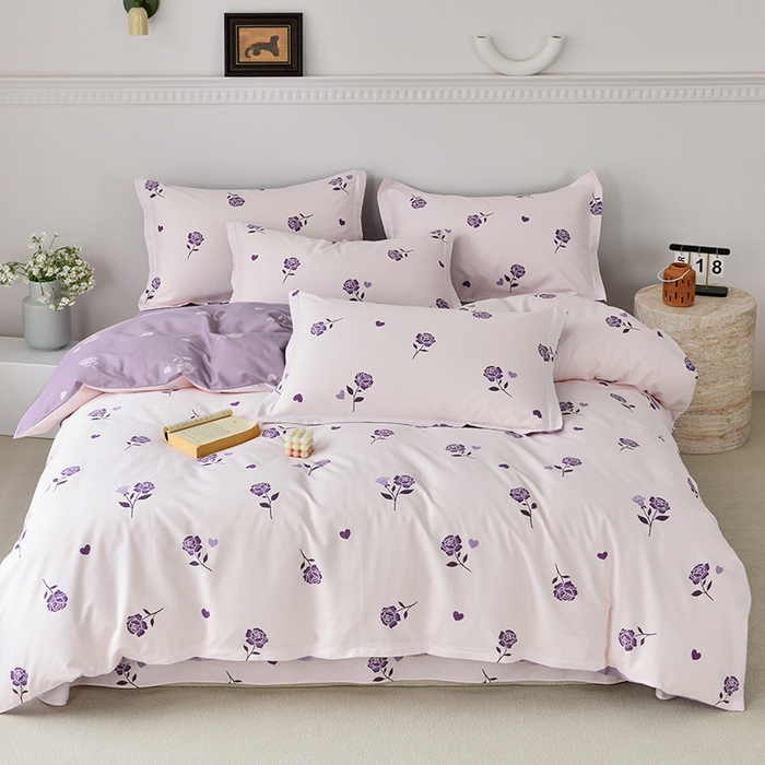 91家纺网 家纺一手货源 找家纺 登登 2024新款直播爆款清新风纯棉全棉三四件套 紫气盛开