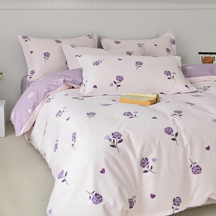 91家纺网 家纺一手货源 找家纺 登登 2024新款直播爆款清新风纯棉全棉三四件套 紫气盛开