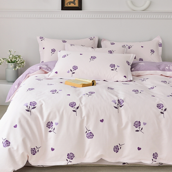 91家纺网 家纺一手货源 找家纺 登登 2024新款直播爆款清新风纯棉全棉三四件套 紫气盛开