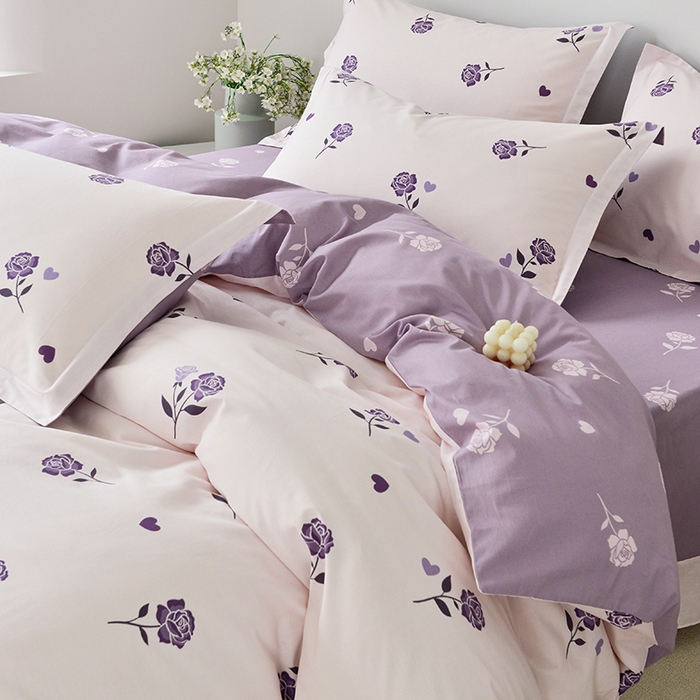 91家纺网 家纺一手货源 找家纺 登登 2024新款直播爆款清新风纯棉全棉三四件套 紫气盛开