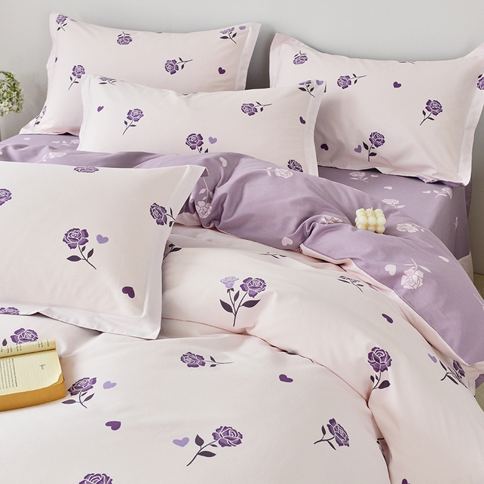 91家纺网 家纺一手货源 找家纺 登登 2024新款直播爆款清新风纯棉全棉三四件套 紫气盛开