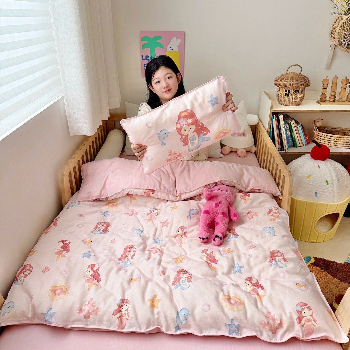 91家纺网 家纺一手货源 找家纺 （总）萌宝家纺 2025新款母婴A类全棉双层纱儿童被套纯棉纱布三件套