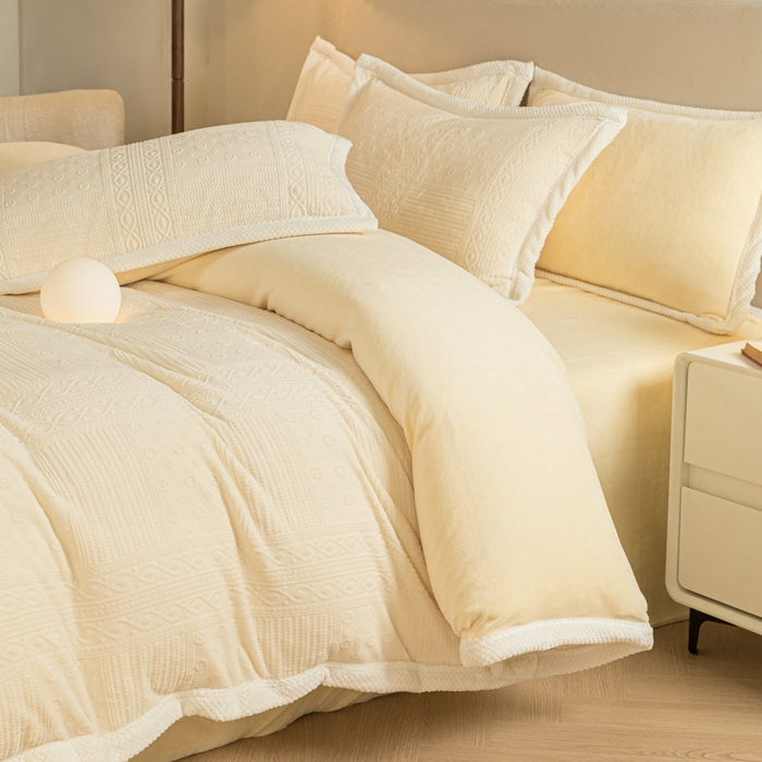 （总）眠博士 2025新款洛克款浮雕烂花牛奶绒加厚保暖四件套