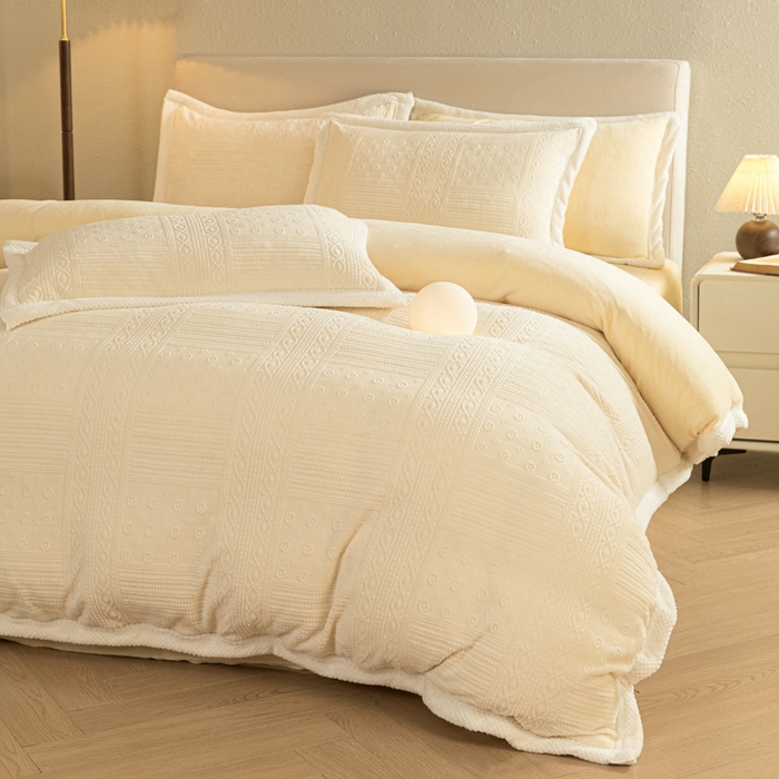 91家纺网 家纺一手货源 找家纺 （总）眠博士 2025新款洛克款浮雕烂花牛奶绒加厚保暖四件套