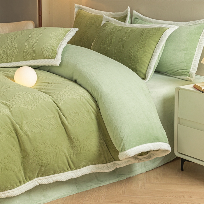 眠博士 2025新款洛克款浮雕烂花牛奶绒加厚保暖四件套 洛克款-奇迹青绿