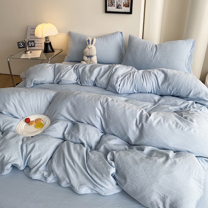 91家纺网 家纺一手货源 找家纺 （总）南通菲度家纺 2025新款超柔皱皱水洗棉纯色四件套