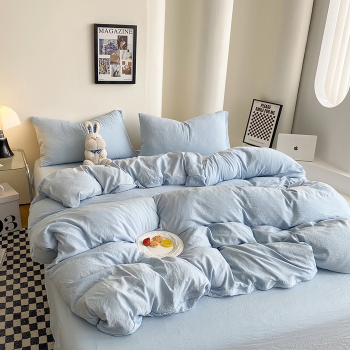 91家纺网 家纺一手货源 找家纺 （总）南通菲度家纺 2025新款超柔皱皱水洗棉纯色四件套