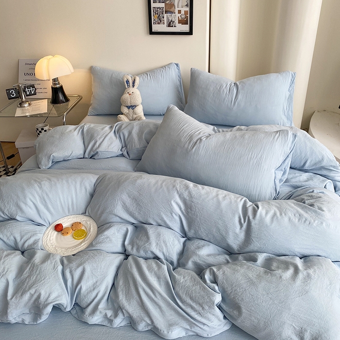 91家纺网 家纺一手货源 找家纺 （总）南通菲度家纺 2025新款超柔皱皱水洗棉纯色四件套