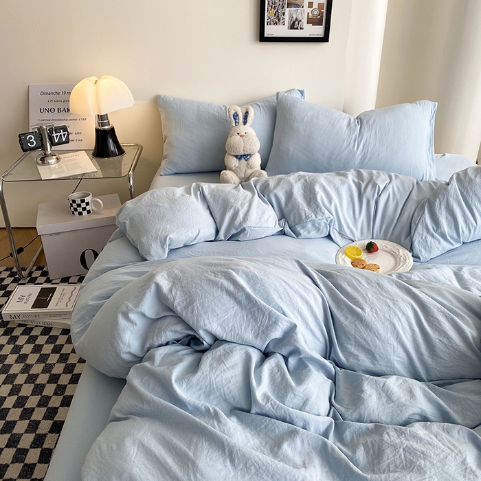 91家纺网 家纺一手货源 找家纺 （总）南通菲度家纺 2025新款超柔皱皱水洗棉纯色四件套