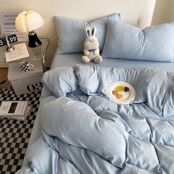 91家纺网 家纺一手货源 找家纺 （总）南通菲度家纺 2025新款超柔皱皱水洗棉纯色四件套