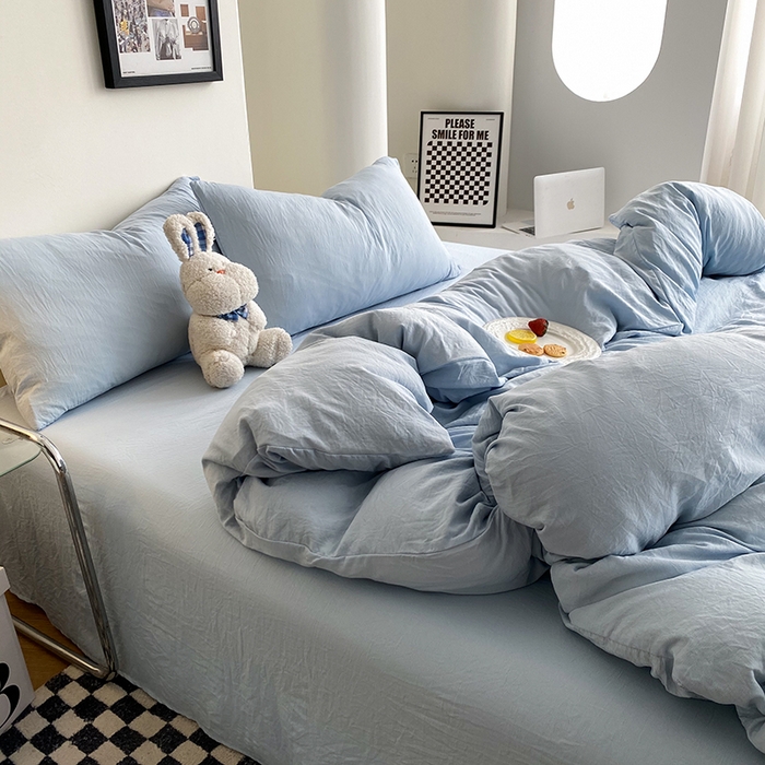 91家纺网 家纺一手货源 找家纺 （总）南通菲度家纺 2025新款超柔皱皱水洗棉纯色四件套