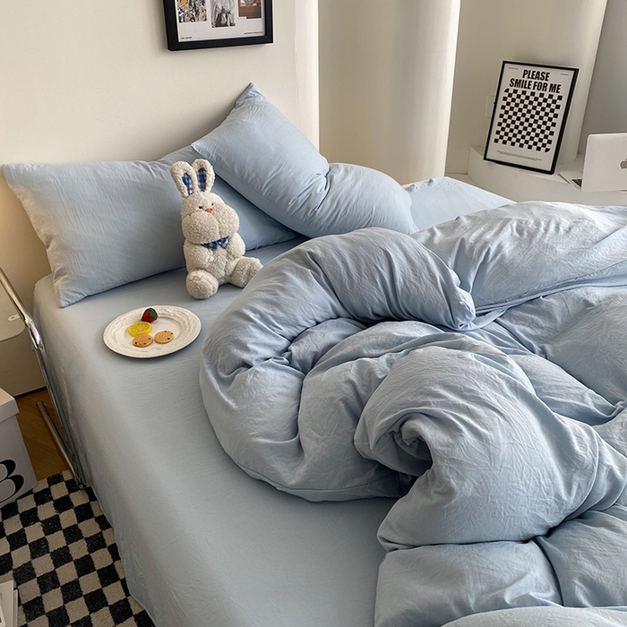 91家纺网 家纺一手货源 找家纺 （总）南通菲度家纺 2025新款超柔皱皱水洗棉纯色四件套