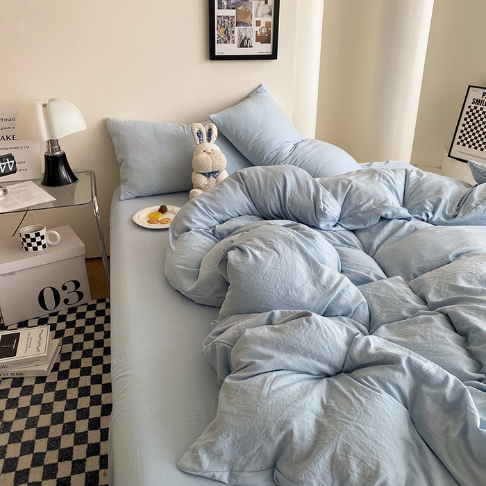 91家纺网 家纺一手货源 找家纺 （总）南通菲度家纺 2025新款超柔皱皱水洗棉纯色四件套