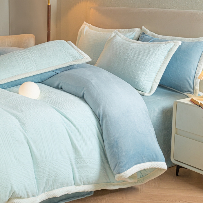 眠博士 2025新款洛克款浮雕烂花牛奶绒加厚保暖四件套 洛克款-艺尚静蓝