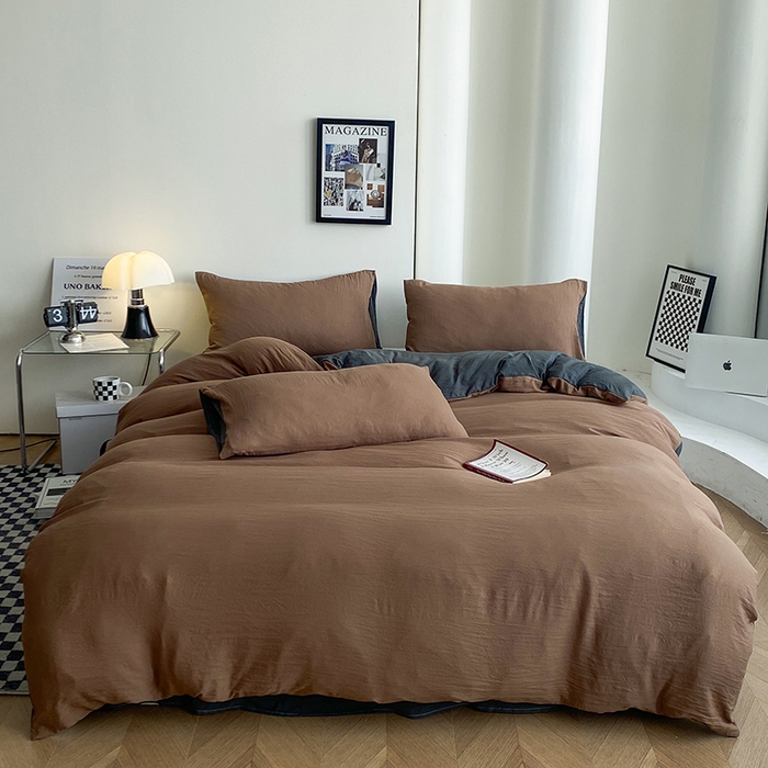 91家纺网 家纺一手货源 找家纺 （总）南通菲度家纺 2025新款超柔皱皱水洗棉纯色四件套