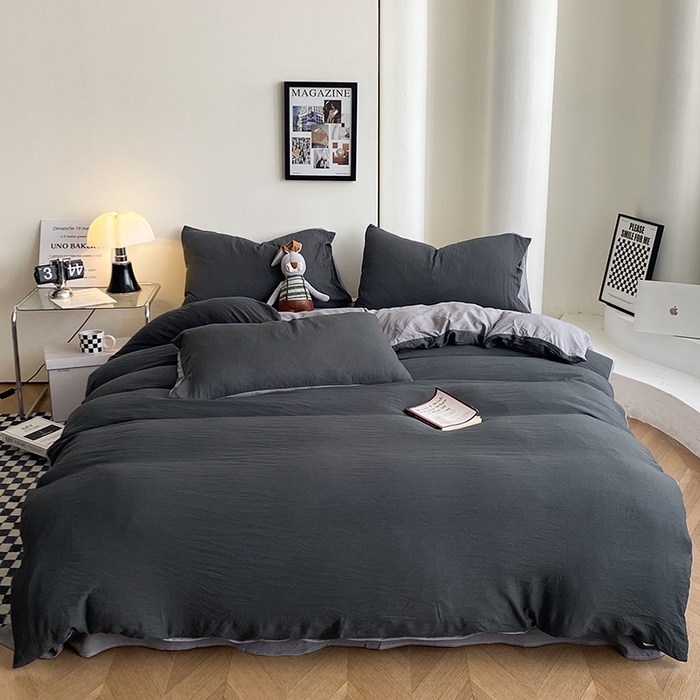 91家纺网 家纺一手货源 找家纺 （总）南通菲度家纺 2025新款超柔皱皱水洗棉纯色四件套