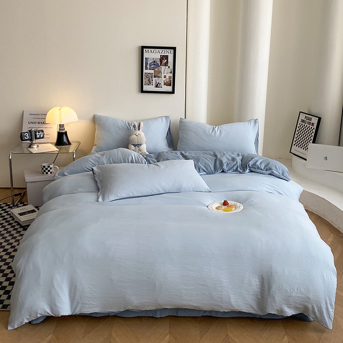 91家纺网 家纺一手货源 找家纺 （总）南通菲度家纺 2025新款超柔皱皱水洗棉纯色四件套