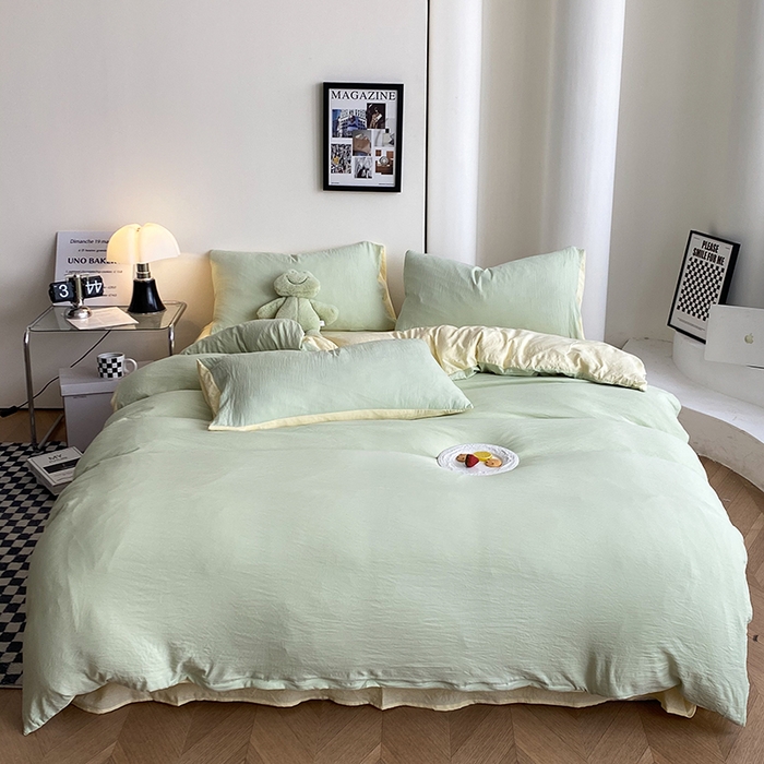 91家纺网 家纺一手货源 找家纺 （总）南通菲度家纺 2025新款超柔皱皱水洗棉纯色四件套